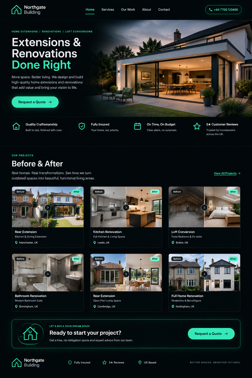 General builder website on desktop