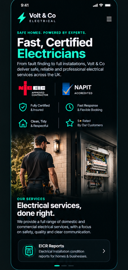 Electrician website on mobile