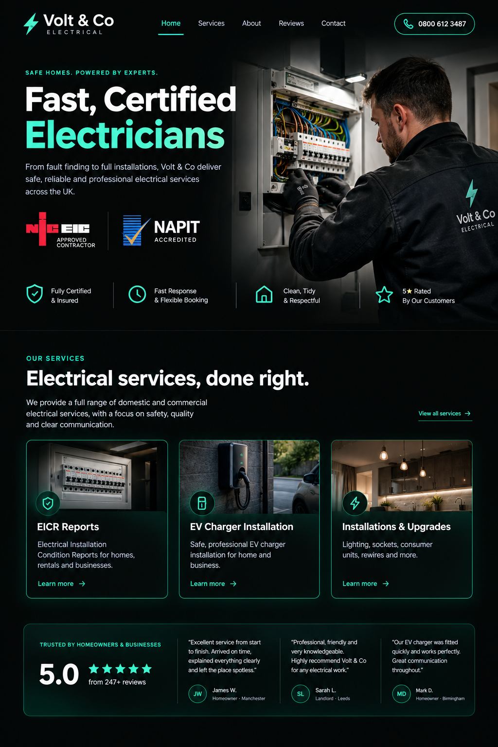Electrician website on desktop