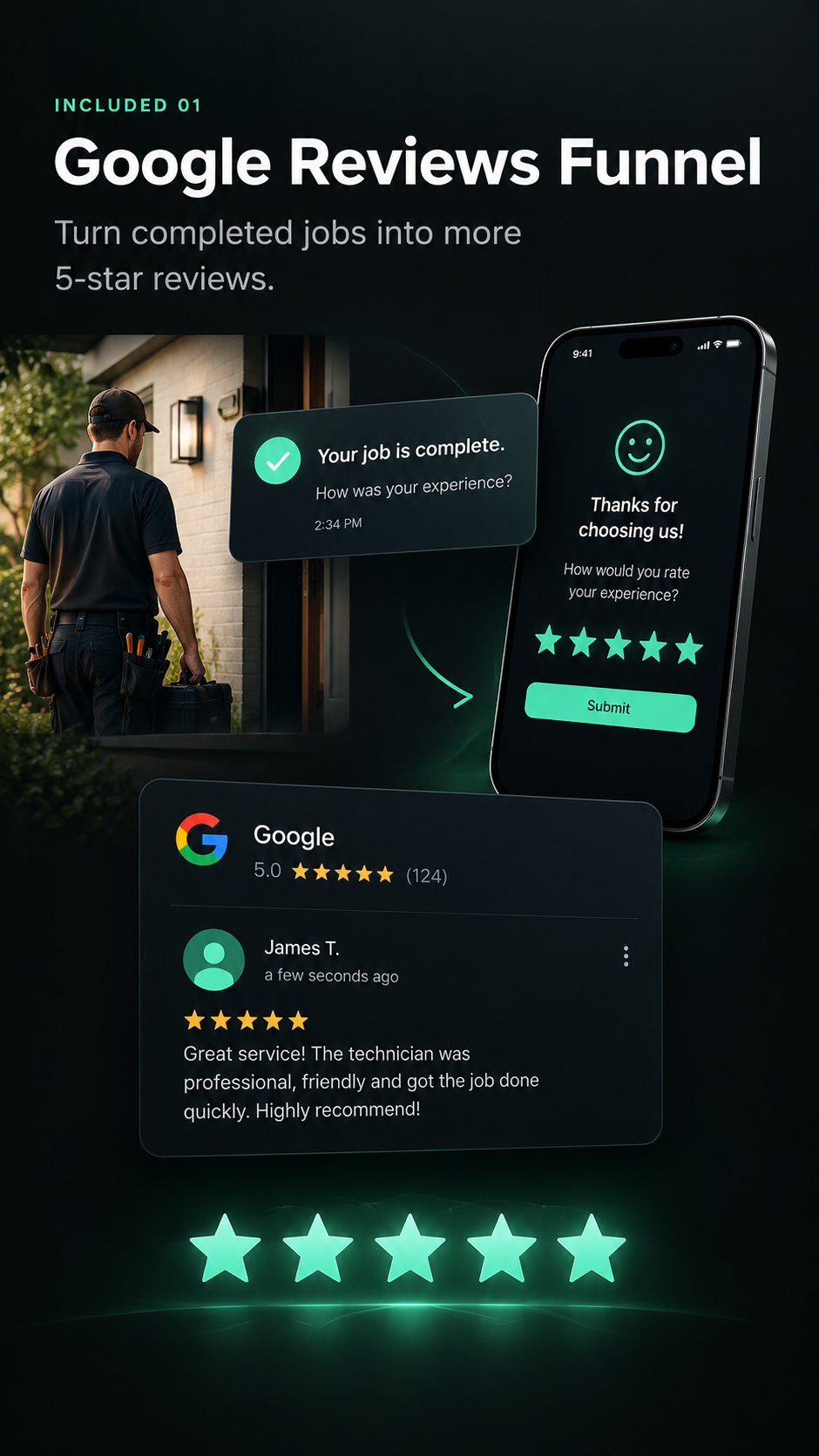 Google reviews funnel on a phone