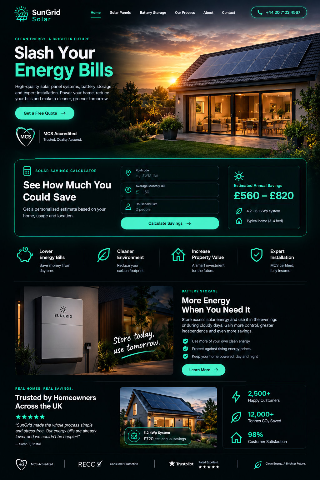 Solar installer website on desktop
