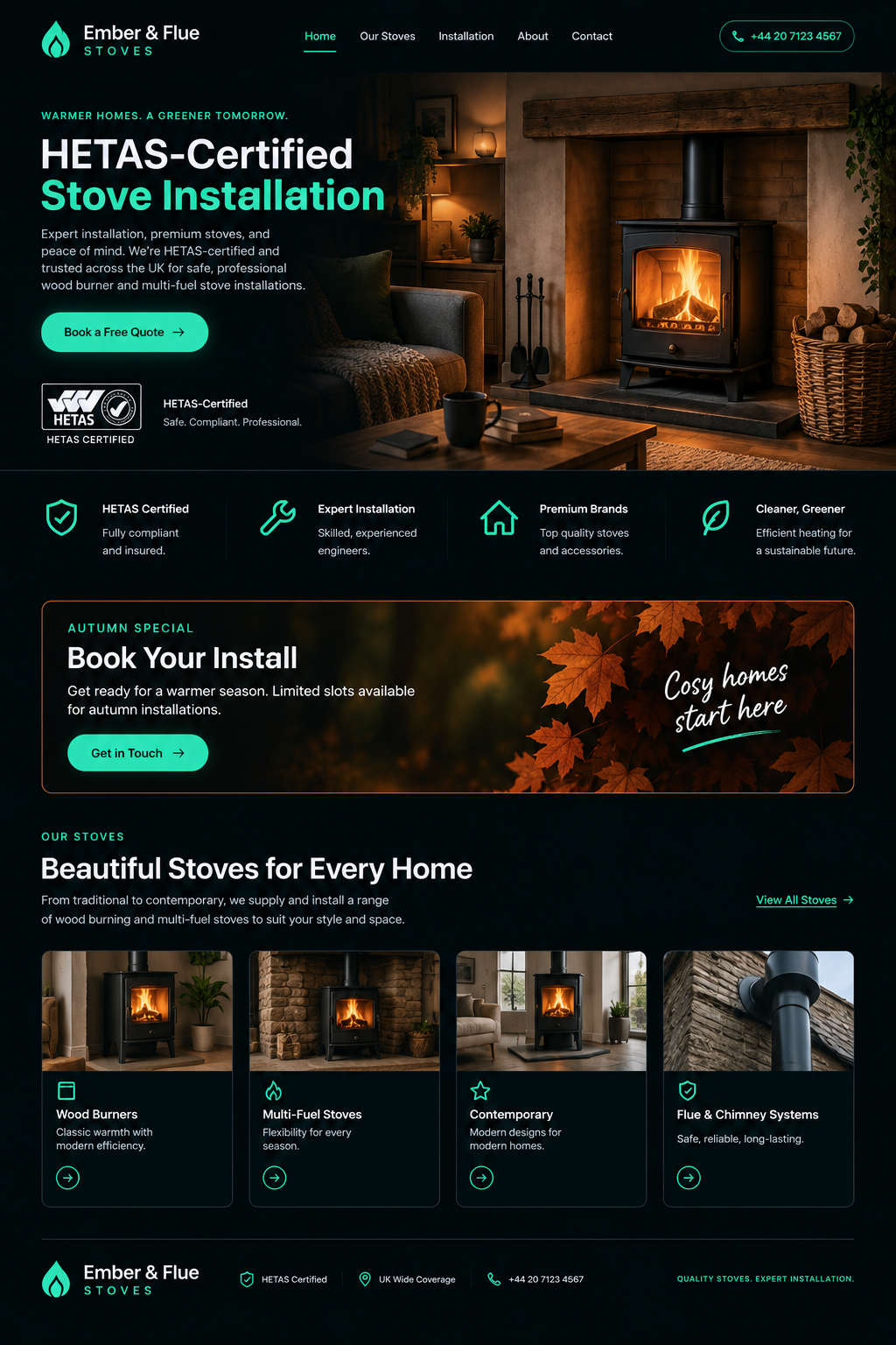 Stove installer website on desktop