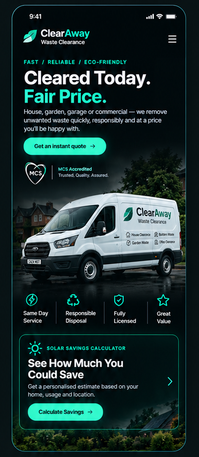 Waste clearance website on mobile